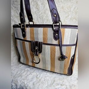 Vintage Etienne Aigner Striped Tote with Leather Accents